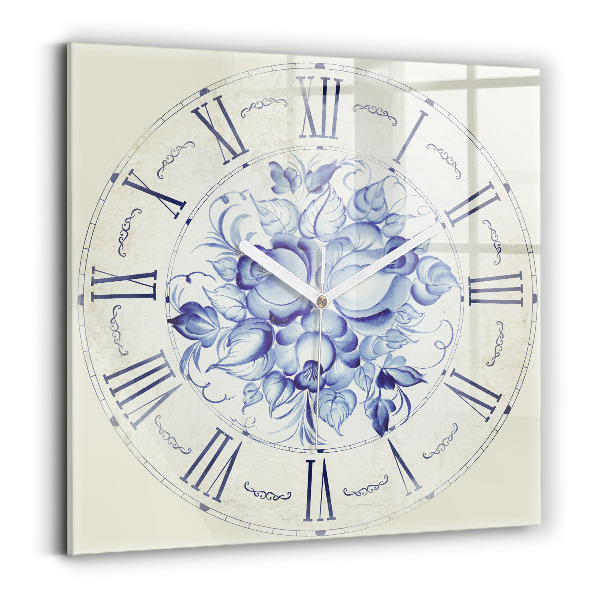 Square glass clock Blue flowers