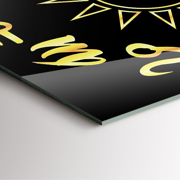 Square glass clock Golden astrological signs on black background