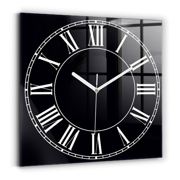 Square glass clock Black Roman numerals
