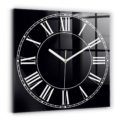 Square glass clock Black Roman numerals