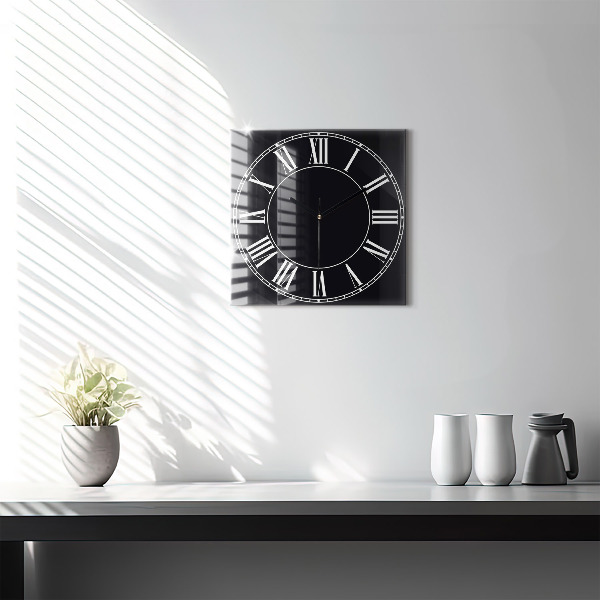 Square glass clock Black Roman numerals
