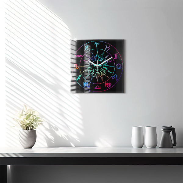 Square glass clock Rainbow zodiac signs