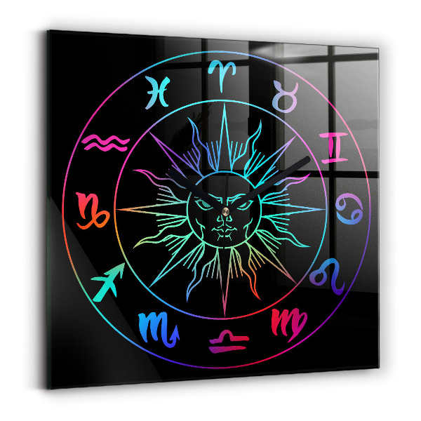 Square glass clock Rainbow zodiac signs