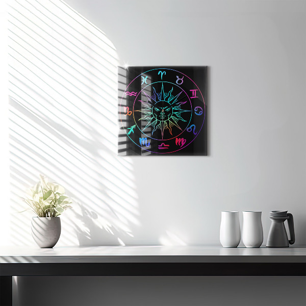 Square glass clock Rainbow zodiac signs