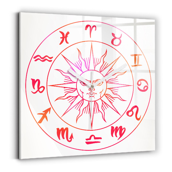 Square glass clock Colorful zodiac signs
