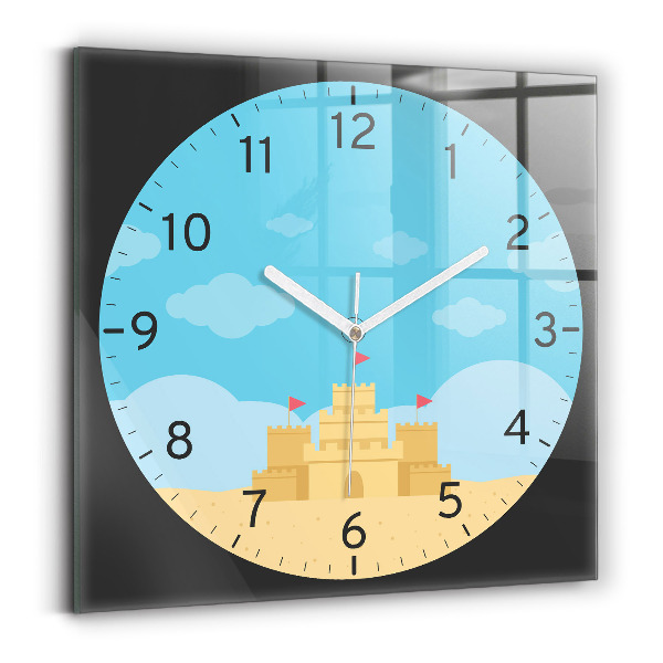Square glass clock Sandcastle