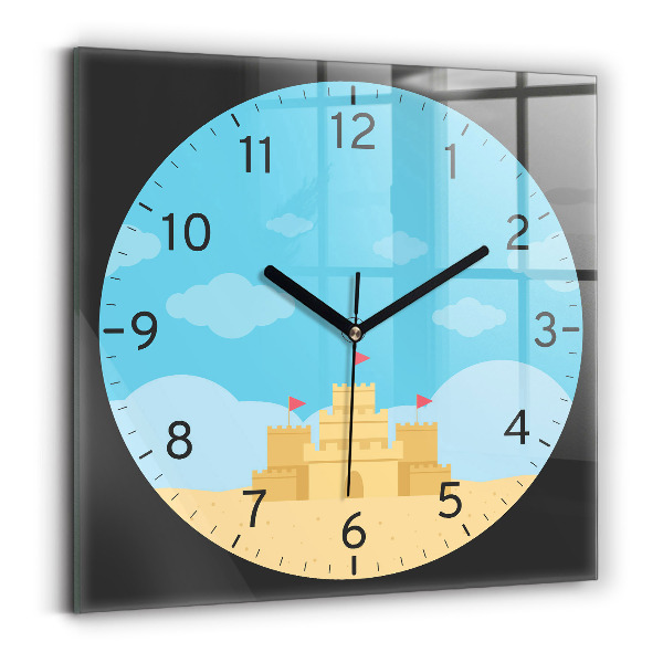 Square glass clock Sandcastle