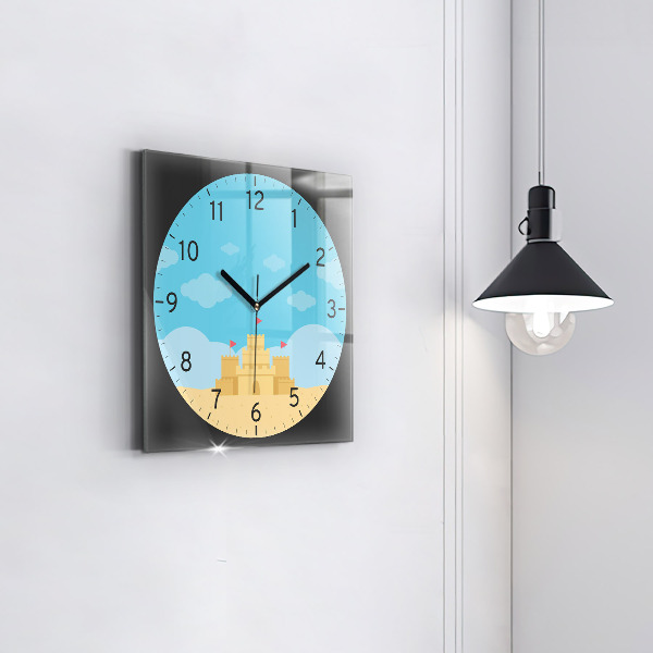 Square glass clock Sandcastle