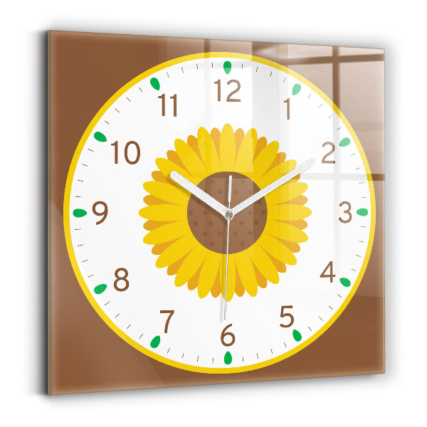 Square glass clock Sunflower flower