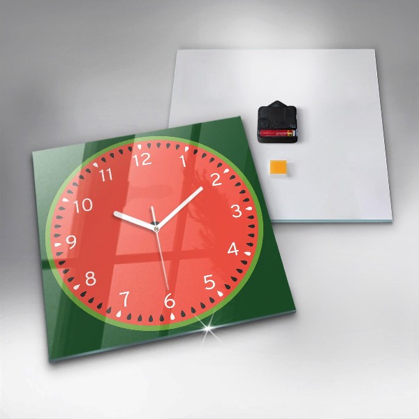 Square glass clock Sweet watermelon