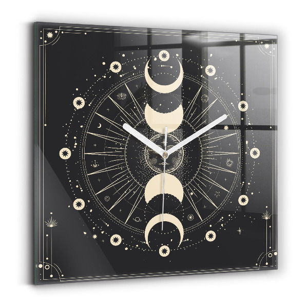 Square glass clock Moons and sun