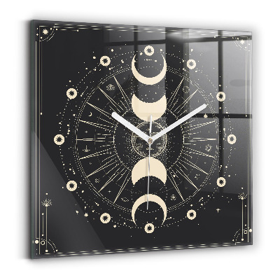 Square glass clock Moons and sun