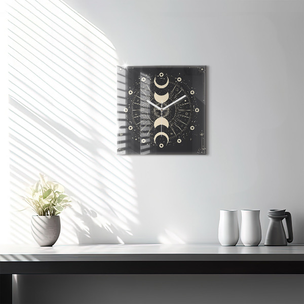 Square glass clock Moons and sun