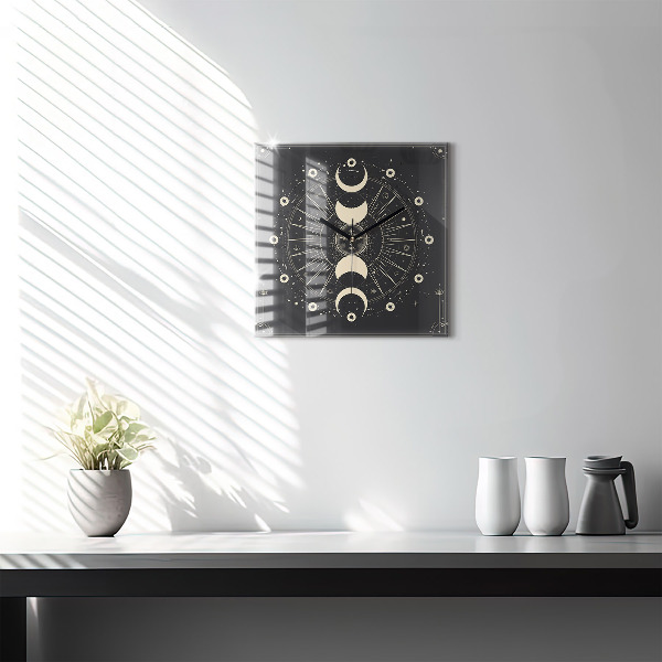 Square glass clock Moons and sun