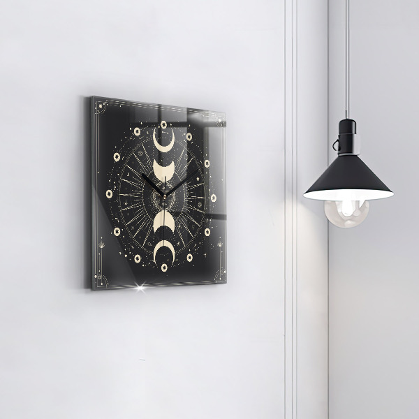 Square glass clock Moons and sun