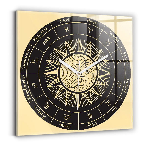 Square glass clock Zodiacs and sun