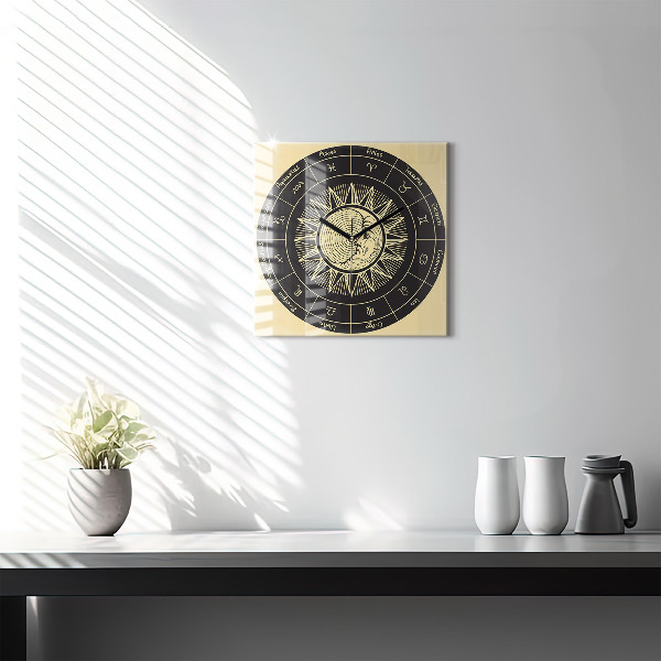 Square glass clock Zodiacs and sun