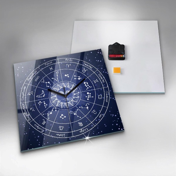 Square glass clock Zodiac constellations
