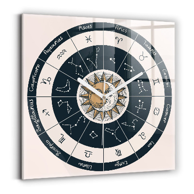 Square glass clock Zodiac constellations on blue background