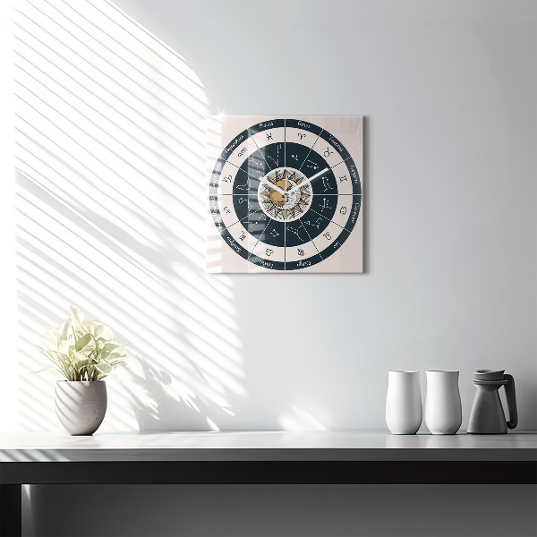 Square glass clock Zodiac constellations on blue background