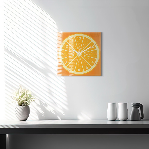 Square glass clock Juicy orange