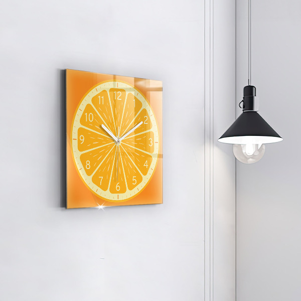 Square glass clock Juicy orange