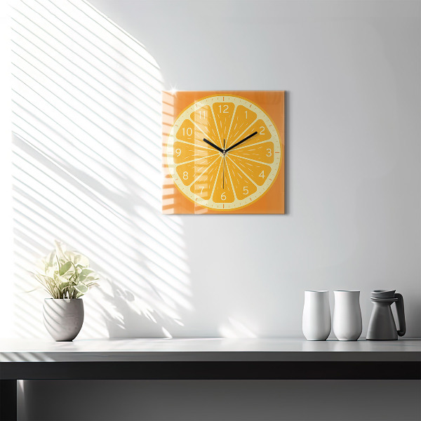 Square glass clock Juicy orange