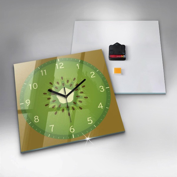 Square glass clock Kiwi fruit