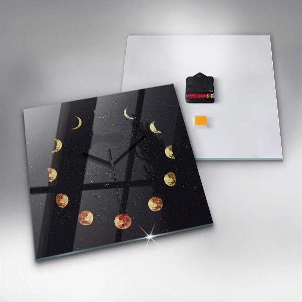Square glass clock Moon phases