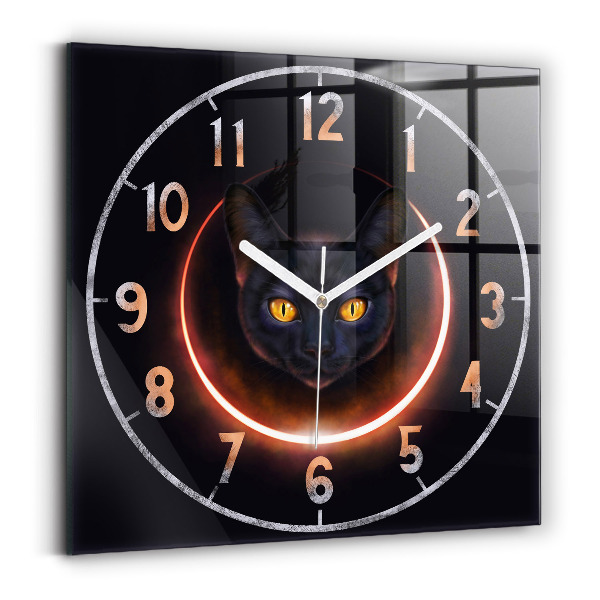 Square glass clock Magic cat