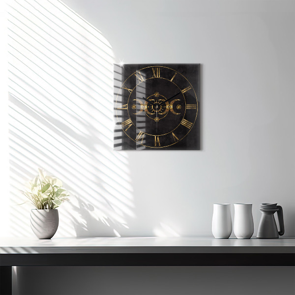 Square glass clock Golden Roman numerals
