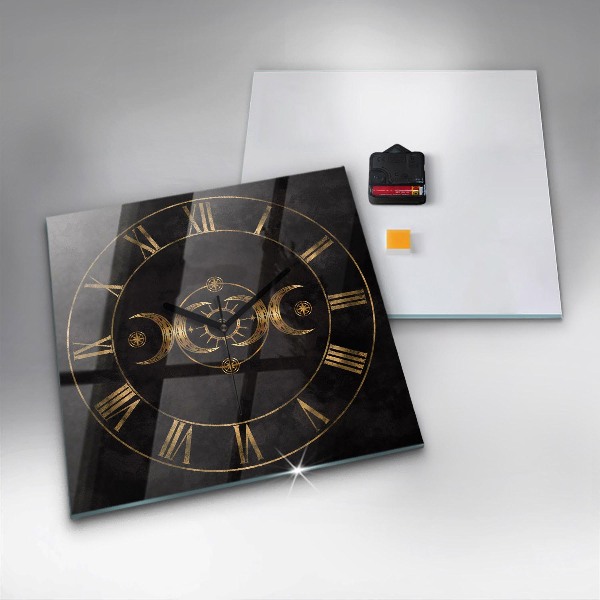 Square glass clock Golden Roman numerals