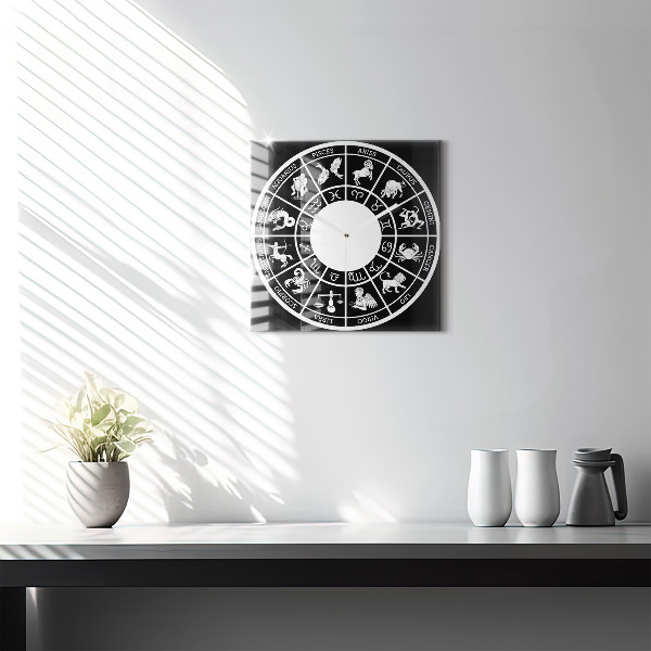 Square glass clock Zodiac