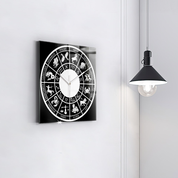 Square glass clock Zodiac