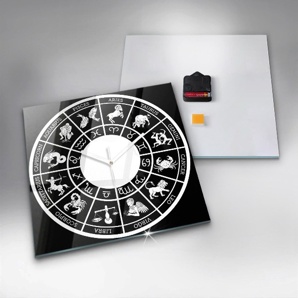 Square glass clock Zodiac