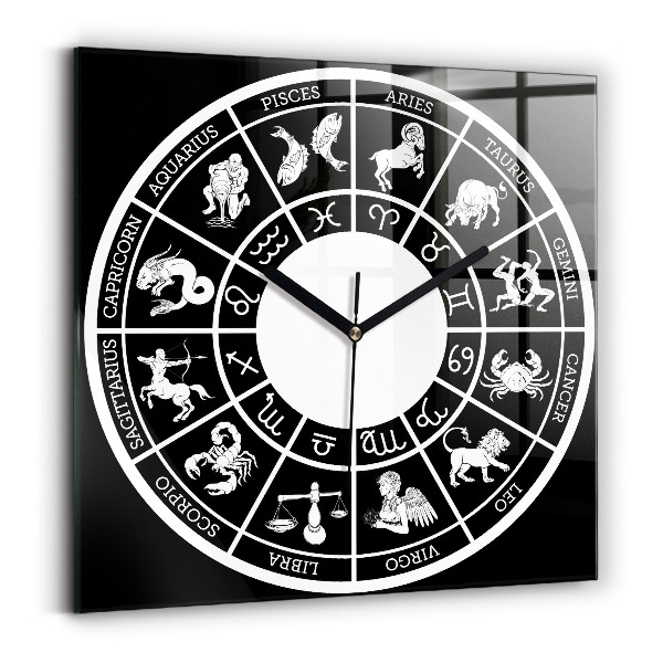 Square glass clock Zodiac