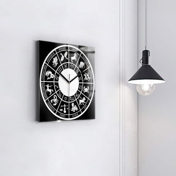 Square glass clock Zodiac
