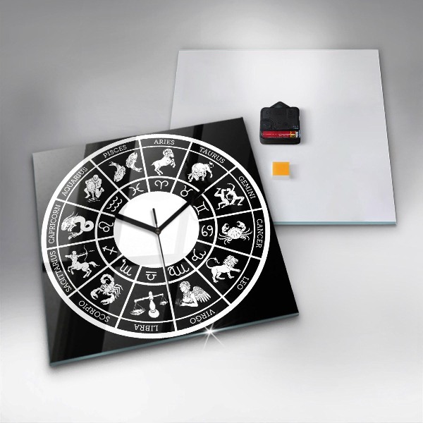 Square glass clock Zodiac
