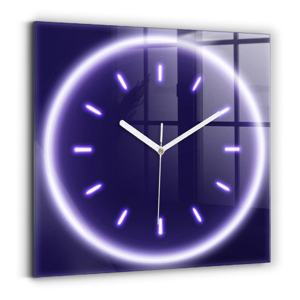 Square glass clock Neon lines