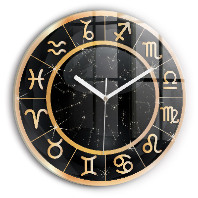 Round clock glass Black Zodiac Signs