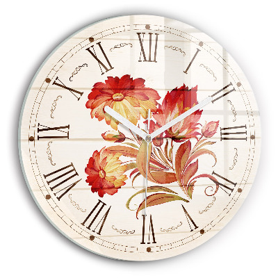 Round clock glass Red Flowers