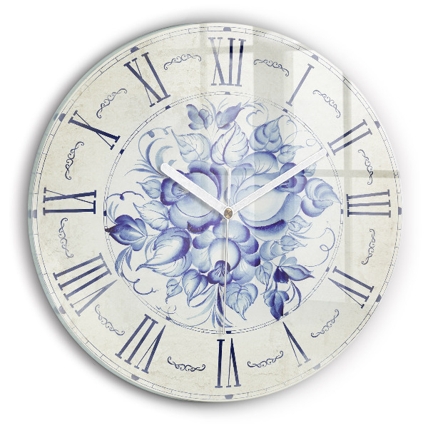 Round clock glass Blue Flowers