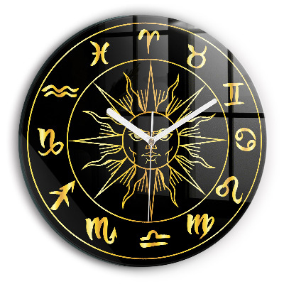 Round clock glass Golden Zodiac Signs