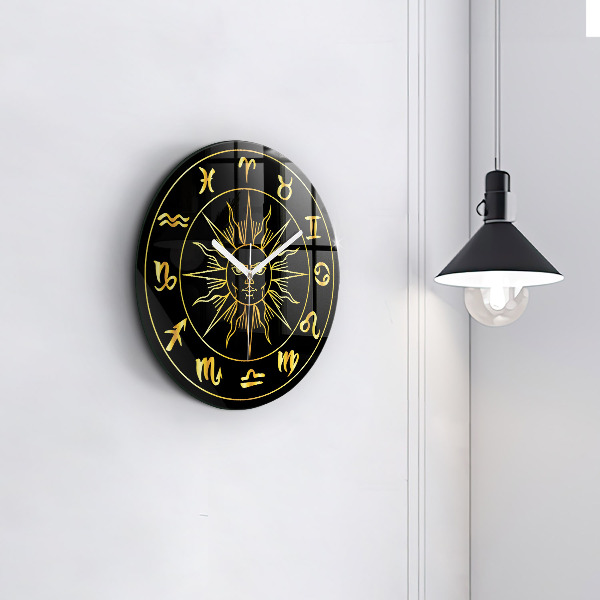 Round clock glass Golden Zodiac Signs