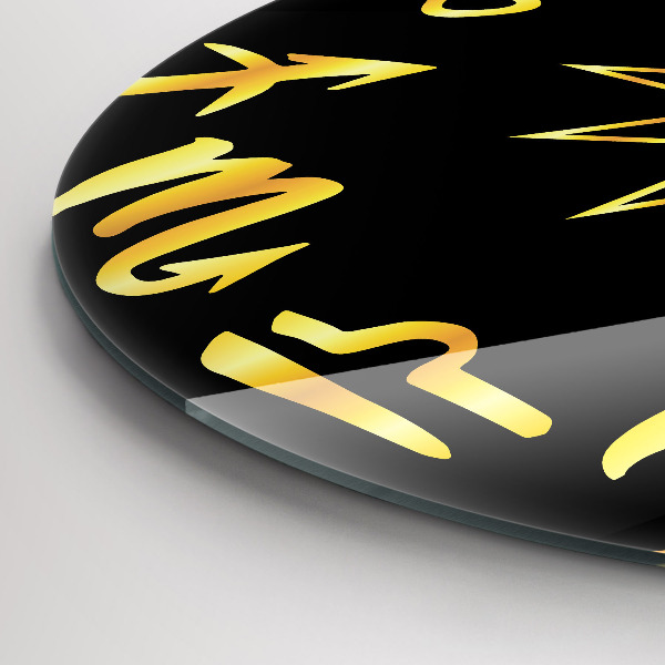 Round clock glass Golden Zodiac Signs and Sun