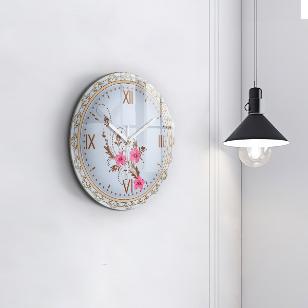 Round clock glass Pink Flowers