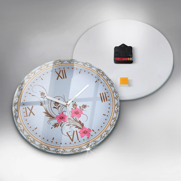 Round clock glass Pink Flowers