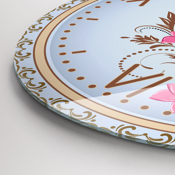 Round clock glass Pink Flowers