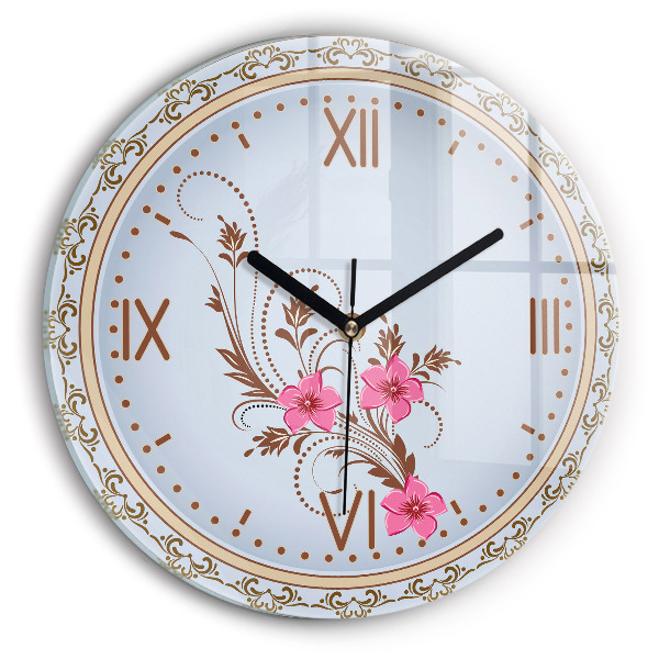 Round clock glass Pink Flowers