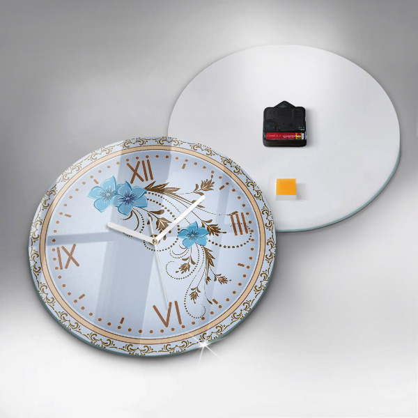 Round clock glass Blue Flowers